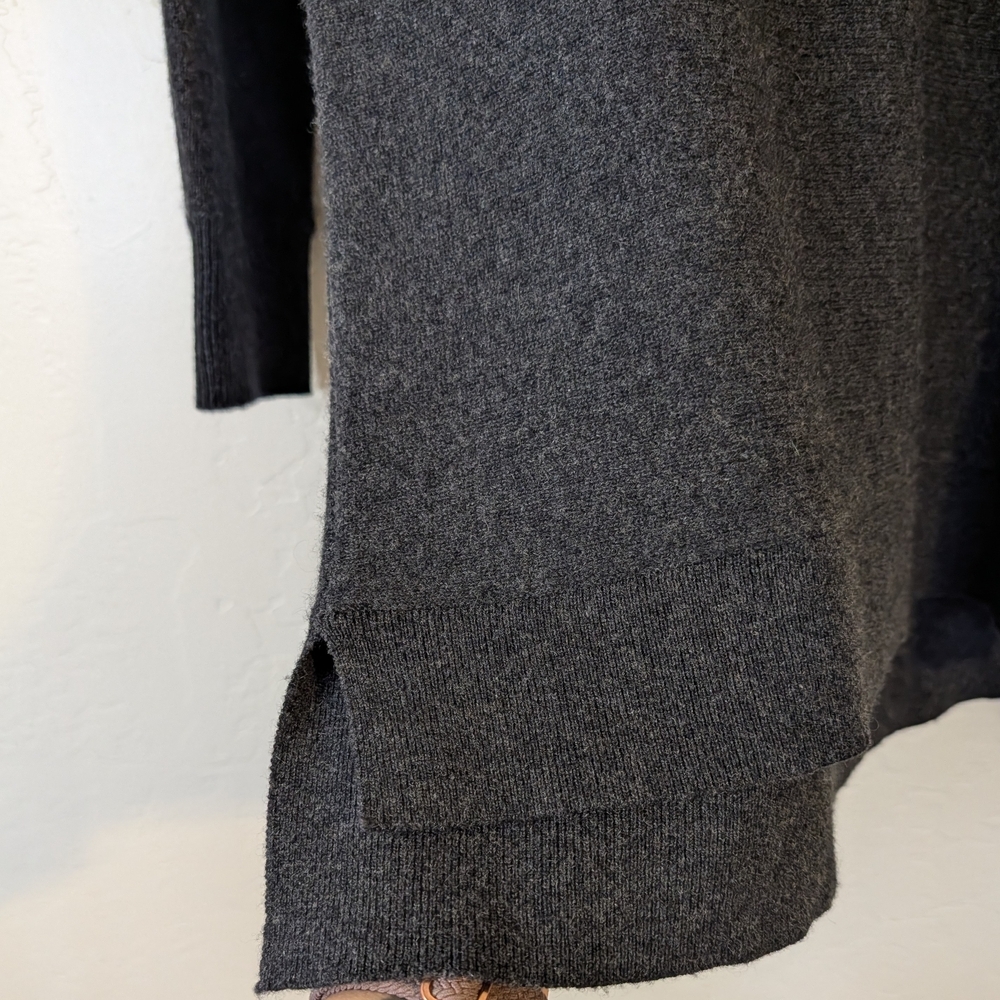 Halogen Wool Cashmere Blend Sweater Side Slit Hem Charcoal Grey Tunic - Picture 4 of 9